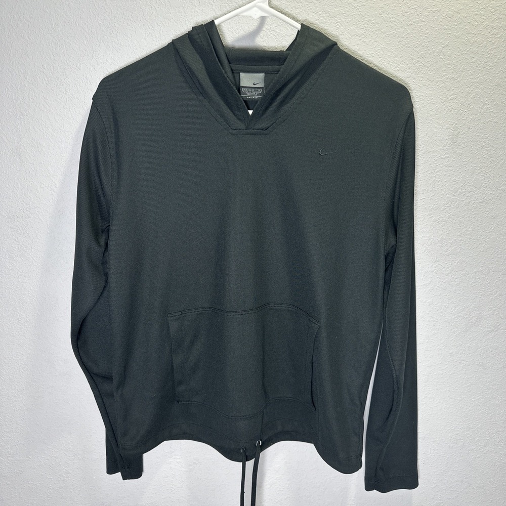 NIKE Dri-Fit Black Hoodie Embroidered Swoosh Logo Youth Size Medium • 8-10